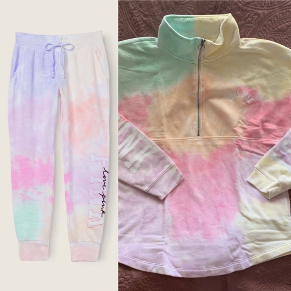PINK Victoria's Secret Tops - ❤️❤️Sold on eBay❤️❤️ VS Pink S Freya Tie Dye 1/4 Zip Sweatshirt & Joggers
